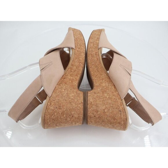 Clarks Giselle Dove Wedge Sandals Sand Nubuck SIze 11M Cork Slingback - Picture 7 of 12